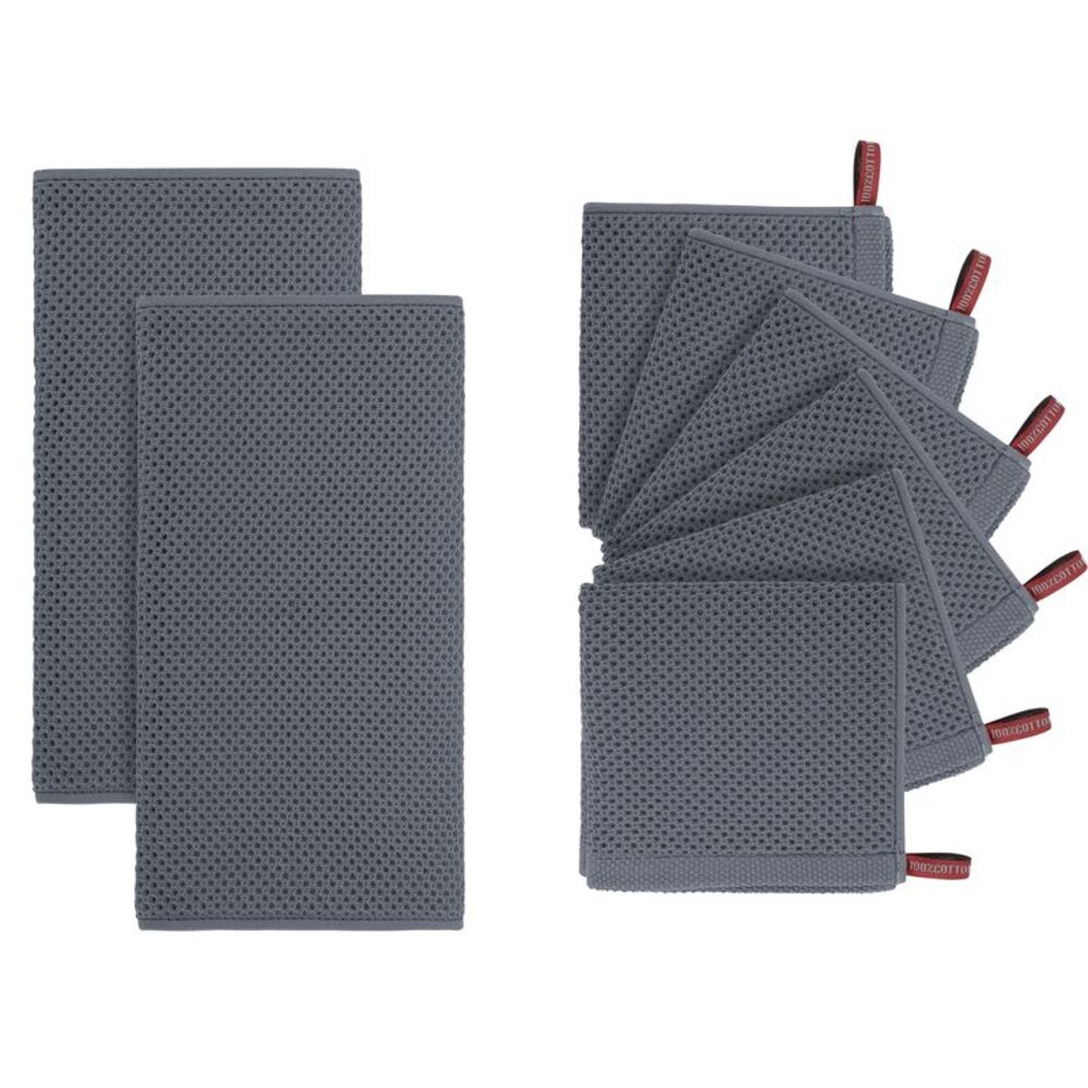 Waffle Weave Kitchen Towel and Dishcloth Set Absorbent Dishcloths Dark Gray